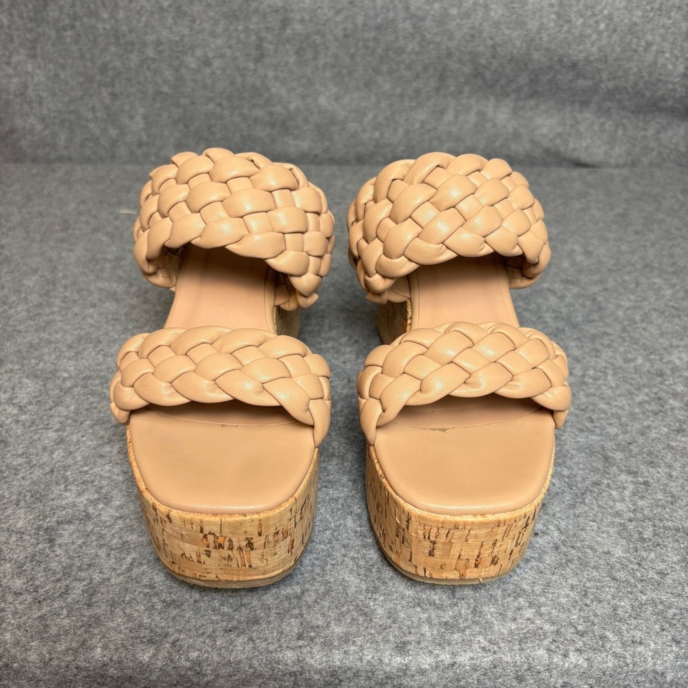 Braided Brown Nude Double Strap Cork Platform Wedge Heels Boho Sandals Womens 7 - Picture 2 of 7